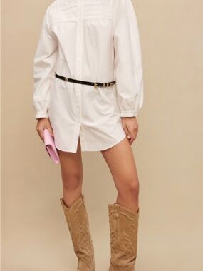 Maje embroidered short cotton Shirt dress with voluminous sleeves M